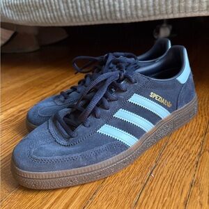Adidas Handball Spezial Unisex Navy Suede Sneakers with Light Blue Stripes
